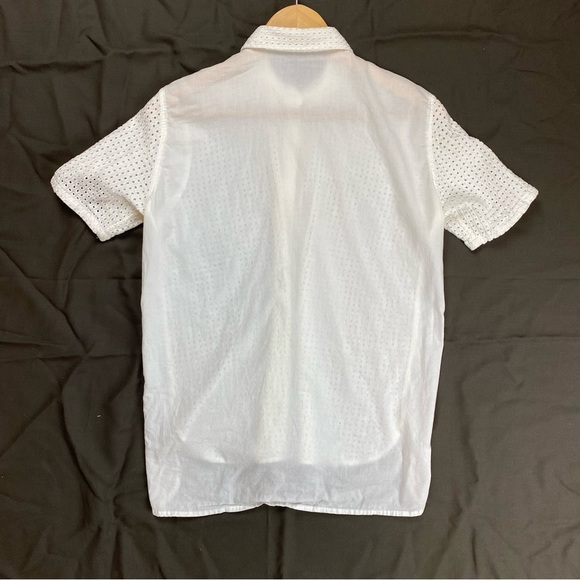 White Knit Front Collared Shirt M - Picture 3 of 5